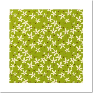 Green Floral Pattern Posters and Art